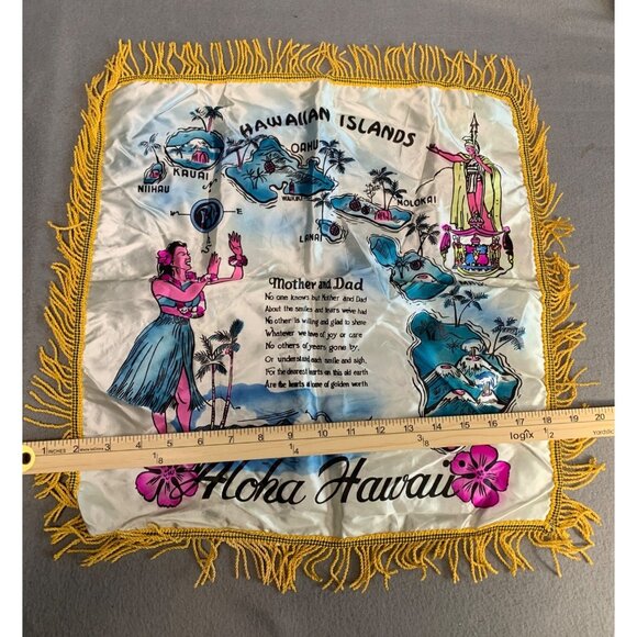 Vintage Hawaiian Islands Souvenir Pillow Cover w/ Fringe - Picture 7 of 9